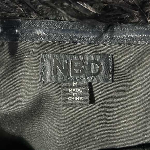 NBD Leena Black Mini Dress With Feather Trim Size Medium - Picture 4 of 4